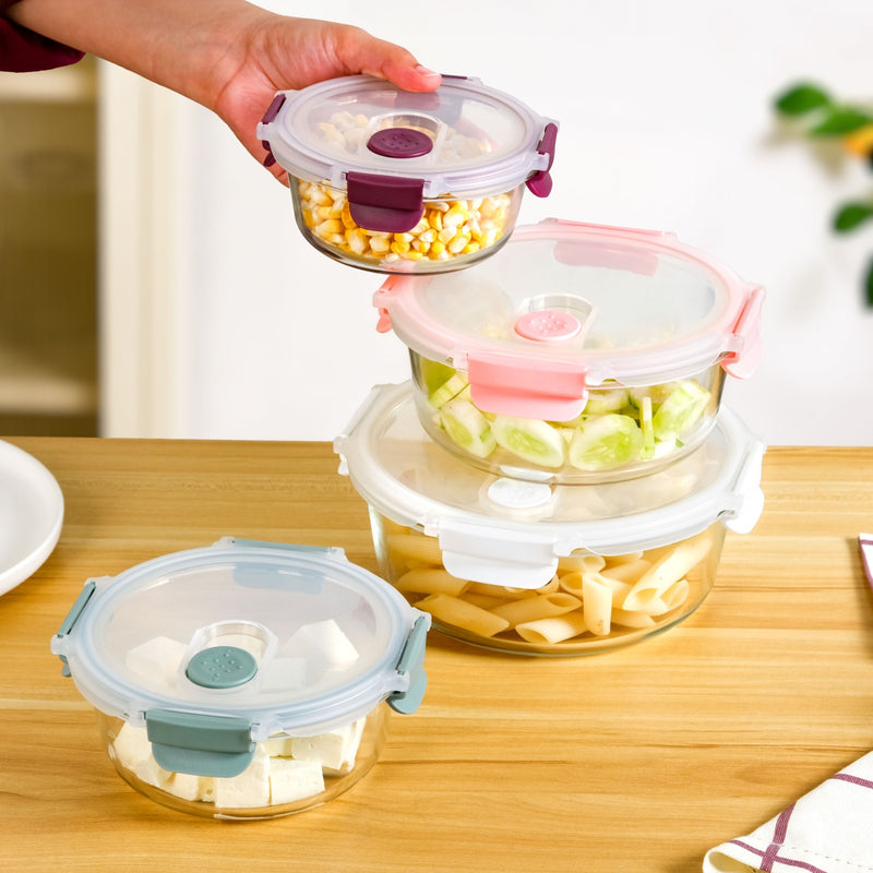 Kaleido Round Stackable Food Containers With Air Vents Set Of 4 390ml 630ml 960ml 1400ml