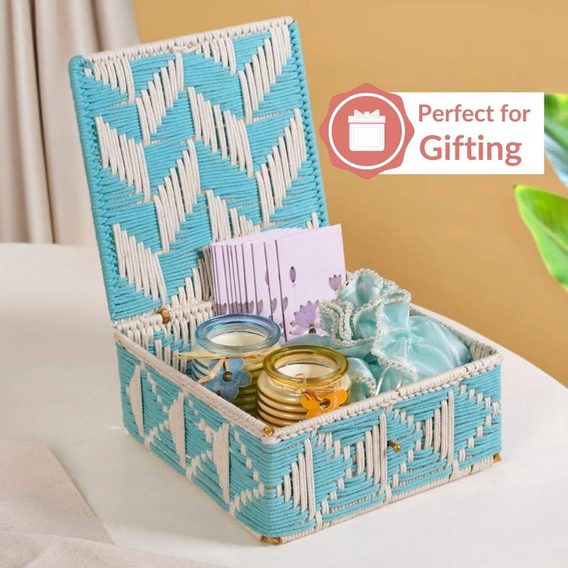 Multipurpose Handwoven Storage Basket Blue And White