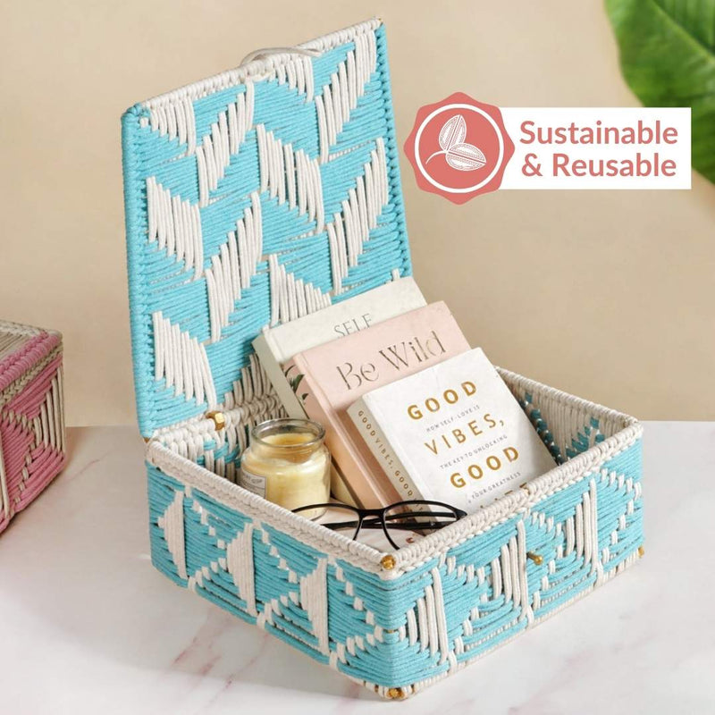Multipurpose Handwoven Storage Basket Blue And White
