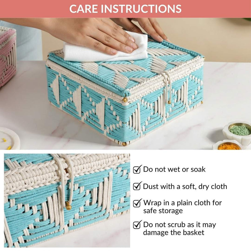 Multipurpose Handwoven Storage Basket Blue And White