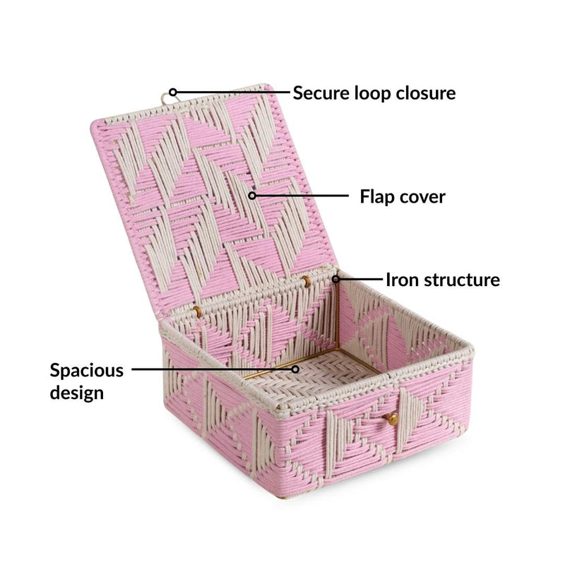 Multipurpose Handwoven Storage Basket Pink And White
