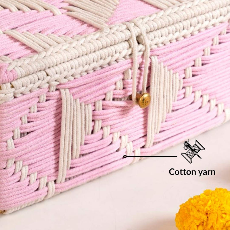 Multipurpose Handwoven Storage Basket Pink And White
