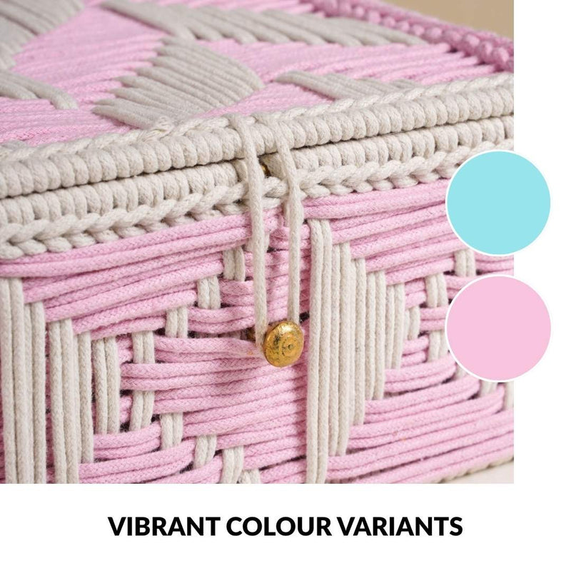 Multipurpose Handwoven Storage Basket Pink And White