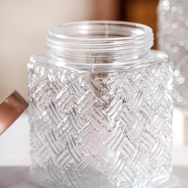 Set Of 4 Textured Glass Jars With Basket Weave 1600ml