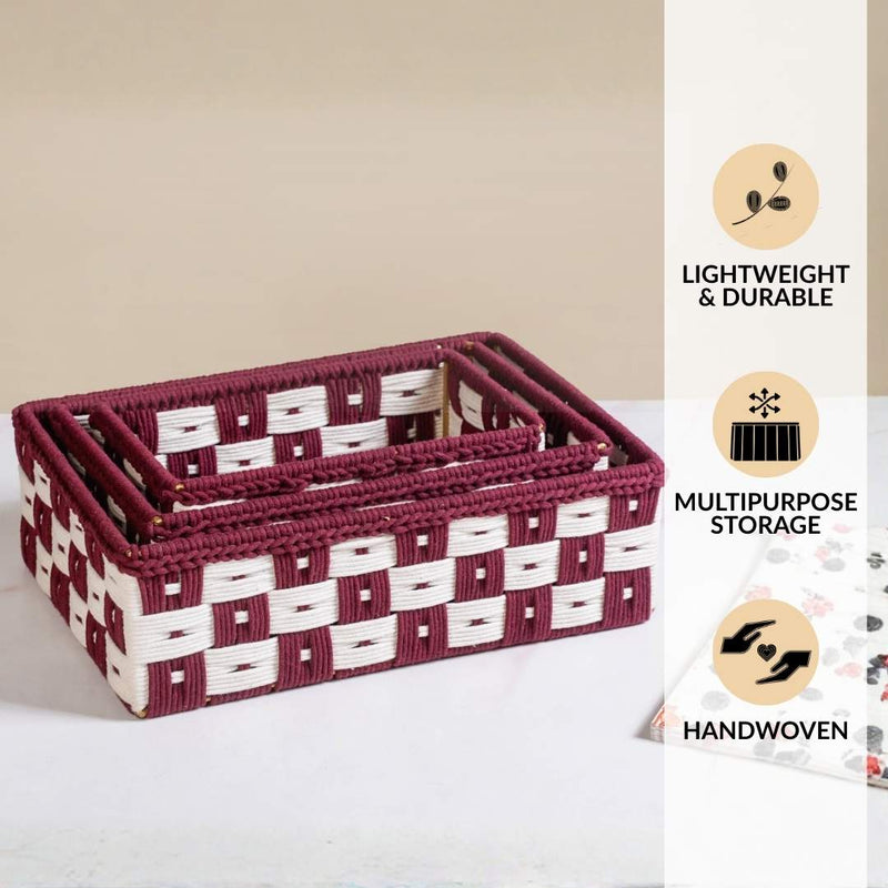 Multipurpose Storage Basket Set Of 3 Burgundy