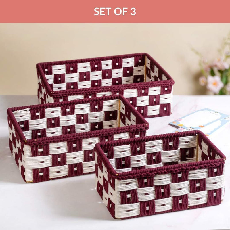 Multipurpose Storage Basket Set Of 3 Burgundy