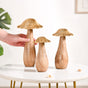 Gold Mushrooms Wooden Decor Showpieces Set Of 3