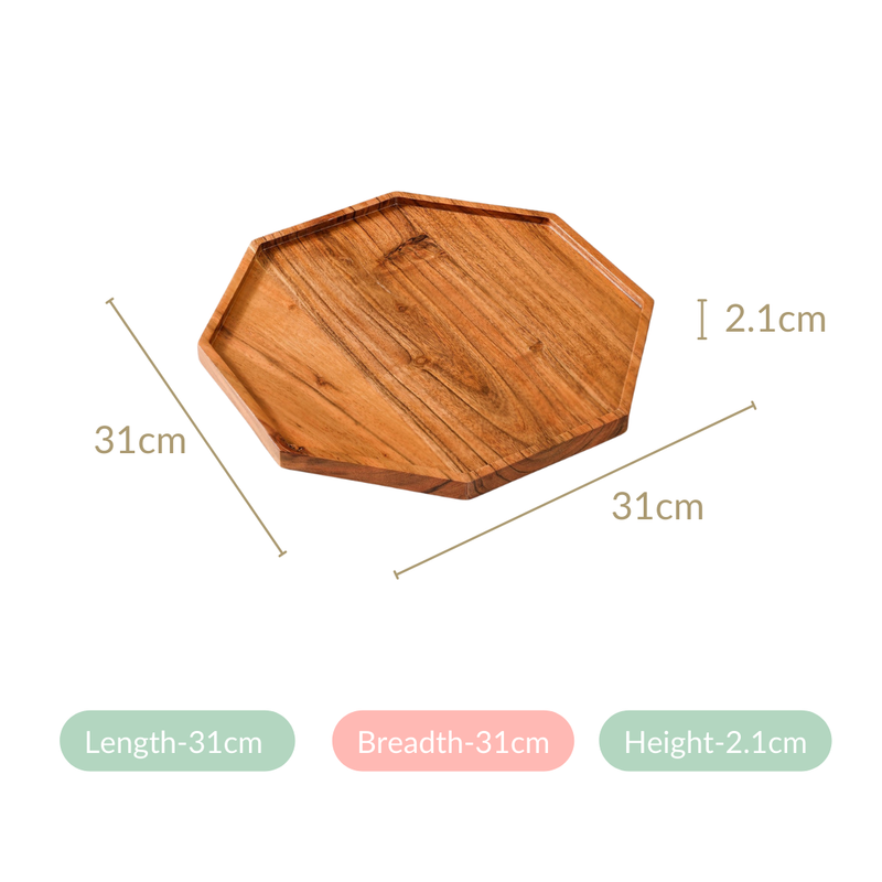 Octagon Wooden Snack Platter Large - Wooden platter, serving platter, platter for snacks, cheese and cracker tray, wooden serving platter