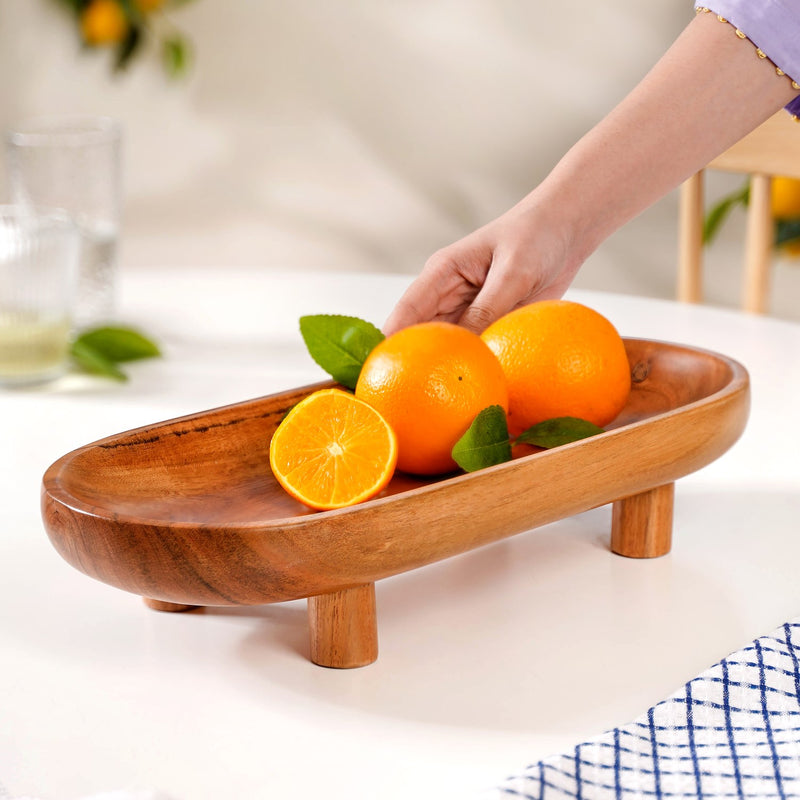 Natural Acacia Wood Oval Platter With Legs - Wooden platter, serving platter, decorative platter, wooden serving platter