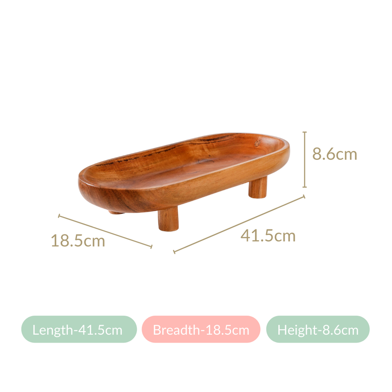 Natural Acacia Wood Oval Platter With Legs - Wooden platter, serving platter, decorative platter, wooden serving platter