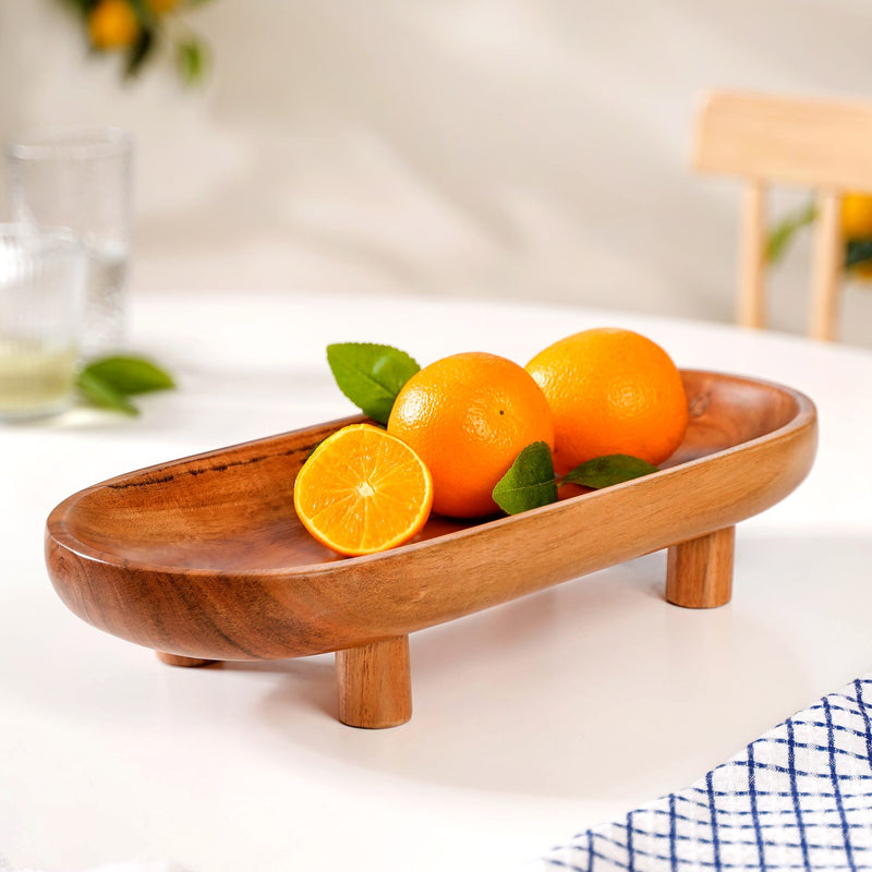 Natural Acacia Wood Oval Platter With Legs - Wooden platter, serving platter, decorative platter, wooden serving platter