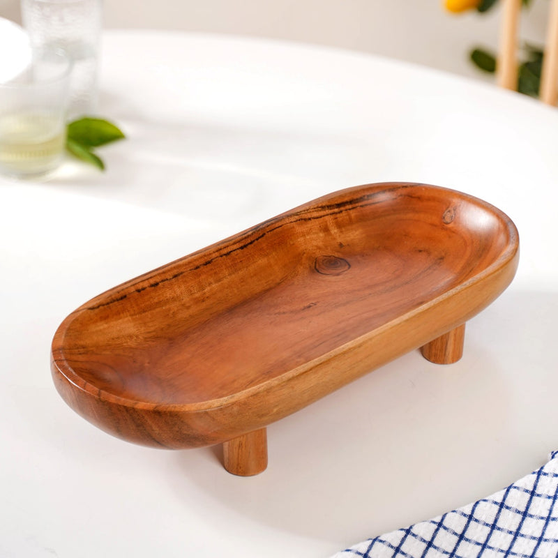 Natural Acacia Wood Oval Platter With Legs - Wooden platter, serving platter, decorative platter, wooden serving platter