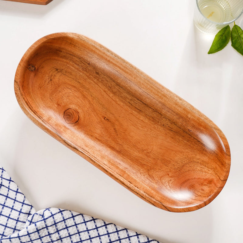 Natural Acacia Wood Oval Platter With Legs - Wooden platter, serving platter, decorative platter, wooden serving platter