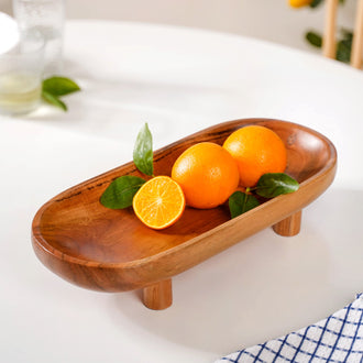 Natural Acacia Wood Oval Platter With Legs - Wooden platter, serving platter, decorative platter, wooden serving platter