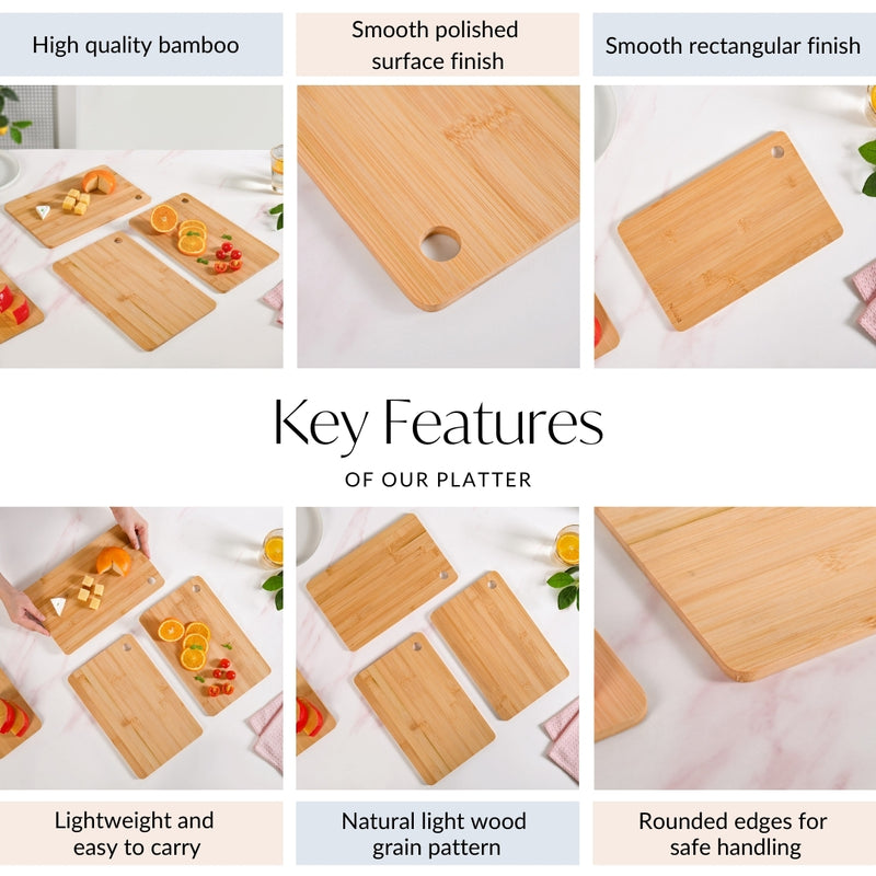 Natural Bamboo Serving Tray For Appetisers Set Of 3