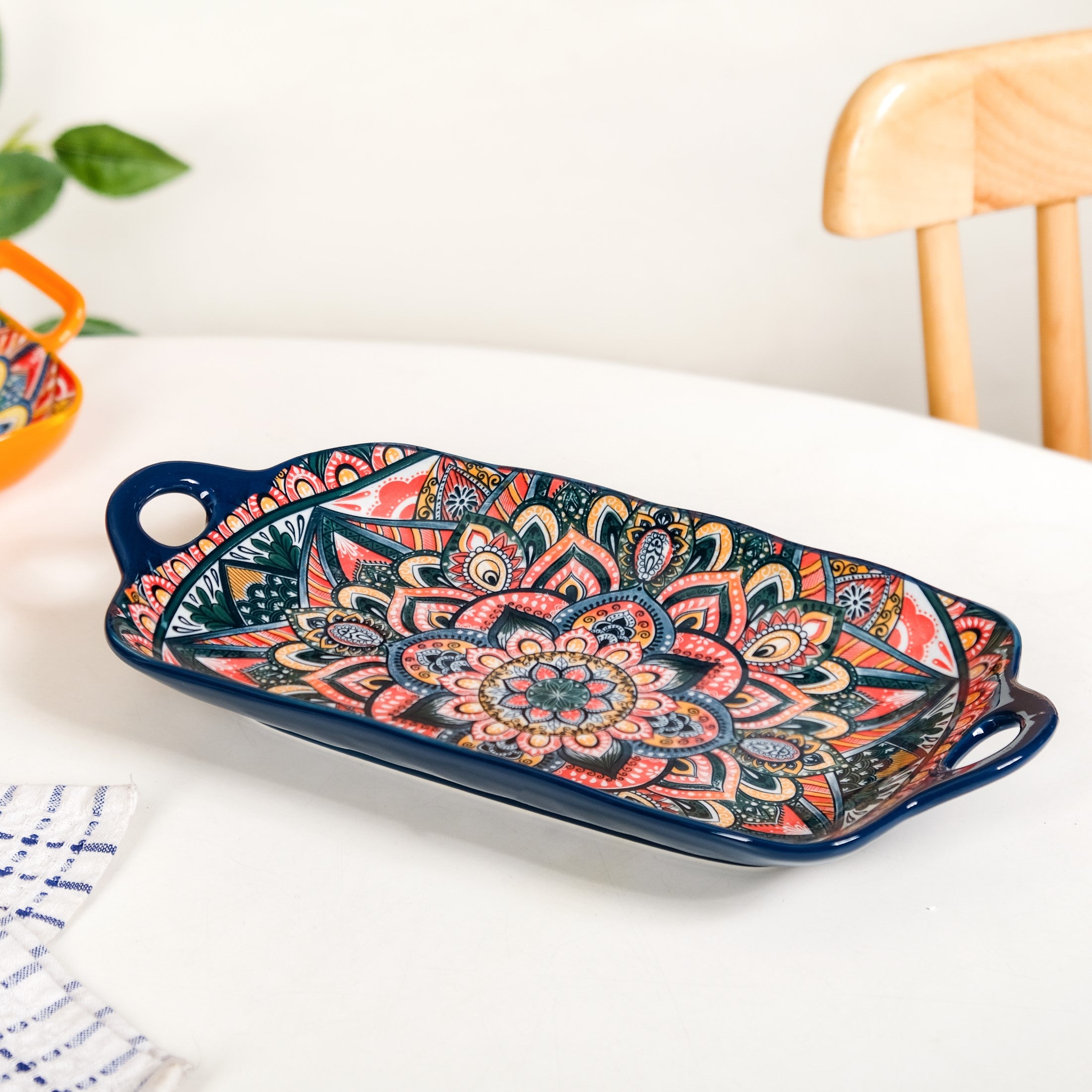 Mandala Melange Long Platter Dish Blue