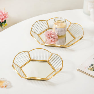 Nested Floral Mirrored Vanity Makeup Trays Set Of 2