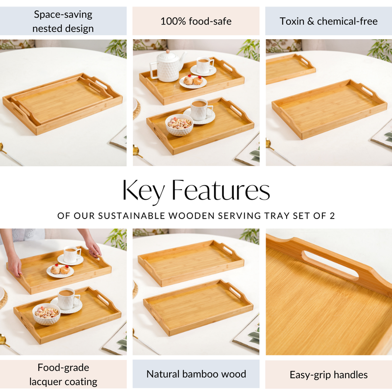 Sustainable Wooden Serving Tray Set Of 2
