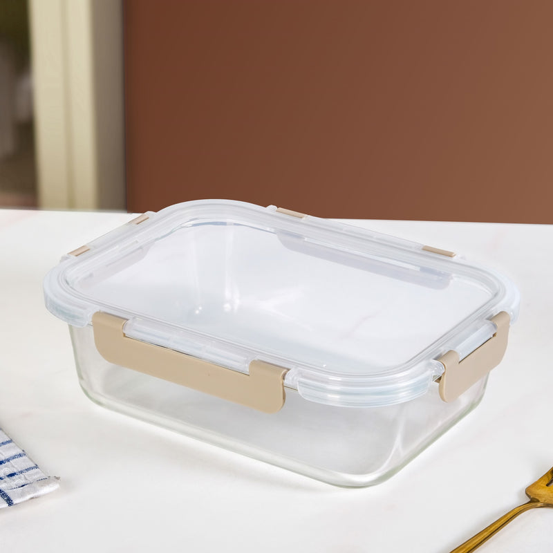 Nestro Leakproof Rectangular Food Storage Box Set Of 3 Beige