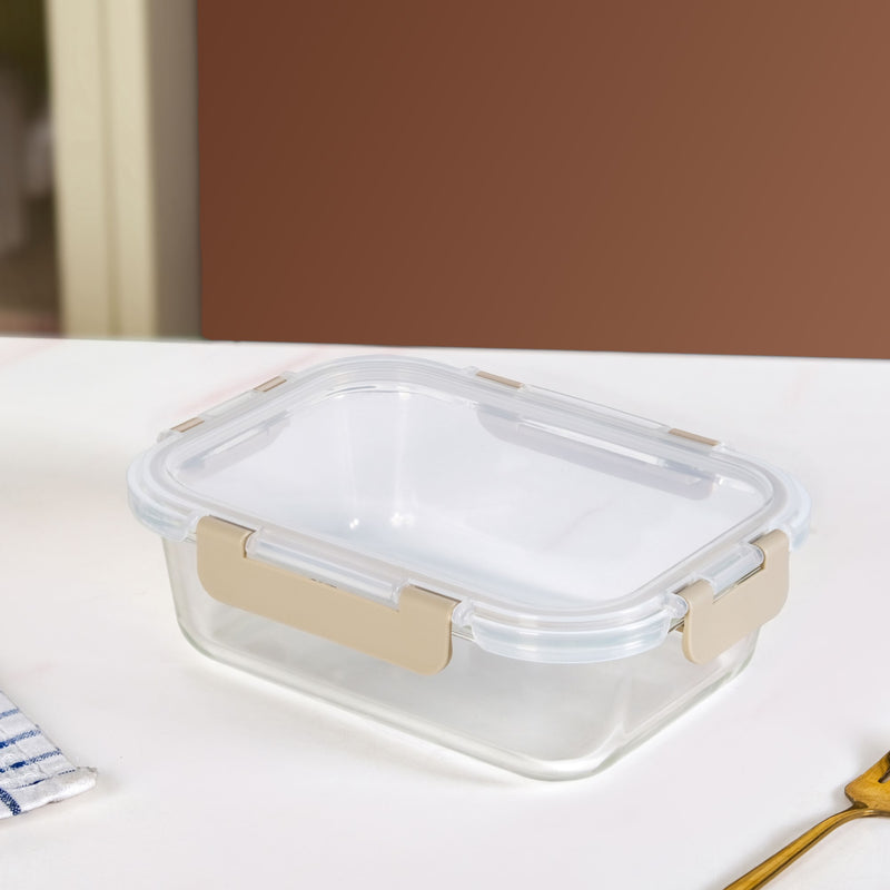 Nestro Leakproof Rectangular Food Storage Box Set Of 3 Beige
