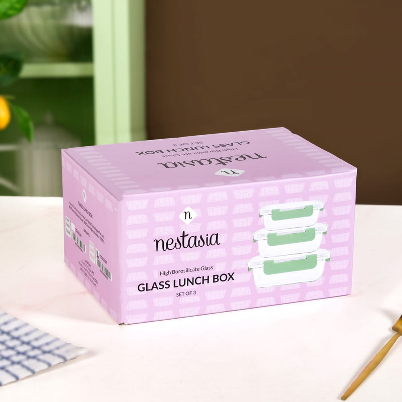 Nestro Leakproof Rectangular Food Storage Box Set Of 3 Green