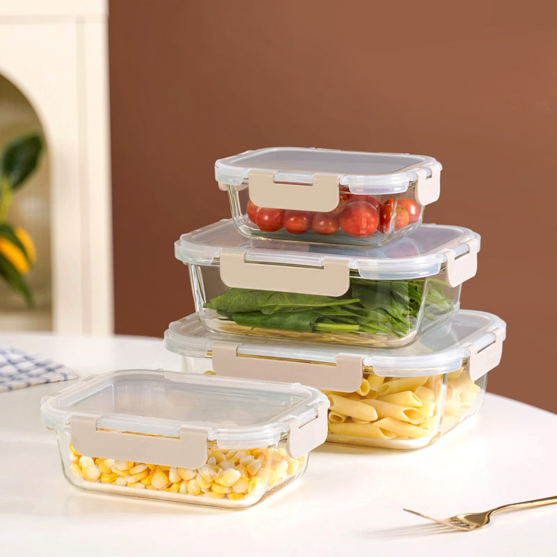 Nestro Microwave Safe Stackable Food Storage Box Set Of 4 Beige