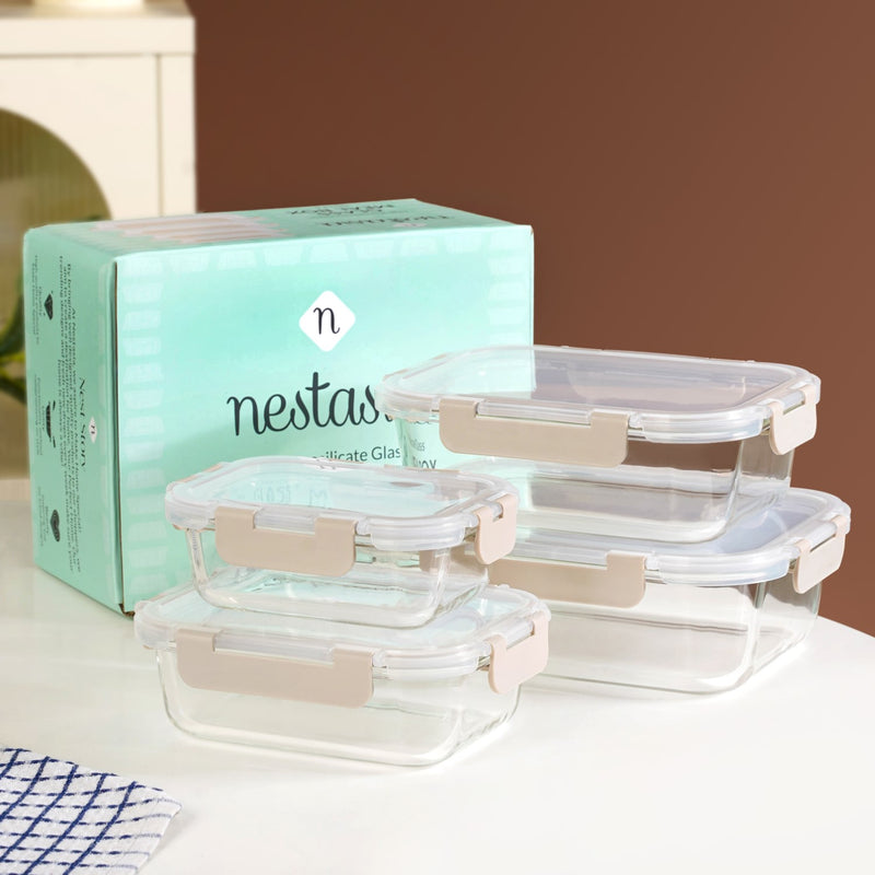 Nestro Microwave Safe Stackable Food Storage Box Set Of 4 Beige