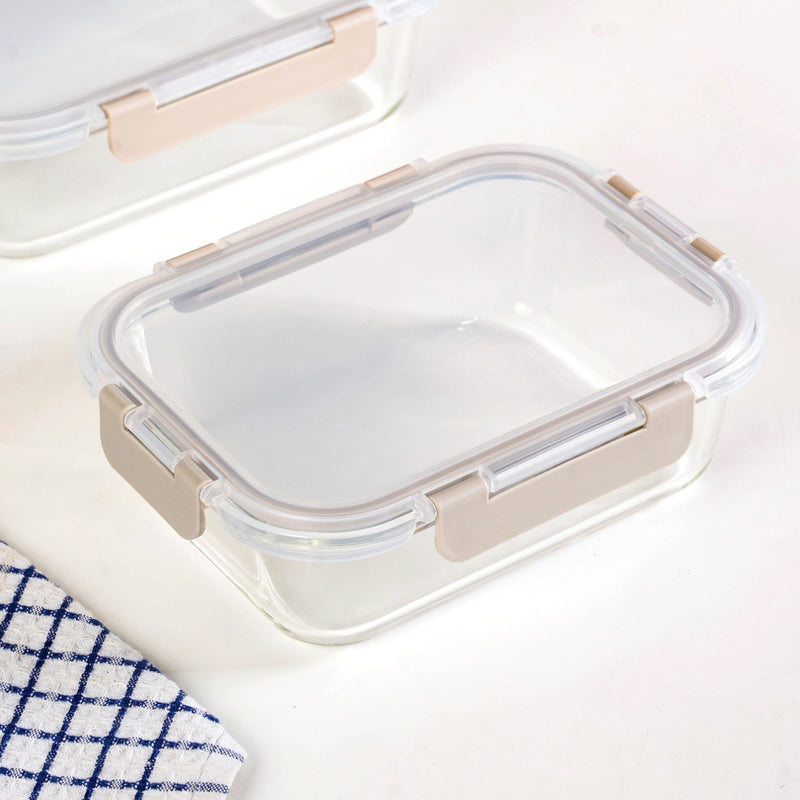 Nestro Microwave Safe Stackable Food Storage Box Set Of 4 Beige