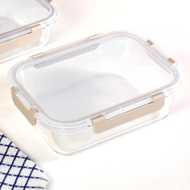 Nestro Microwave Safe Stackable Food Storage Box Set Of 4 Beige