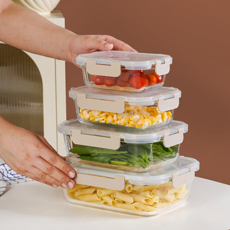 Nestro Microwave Safe Stackable Food Storage Box Set Of 4 Beige