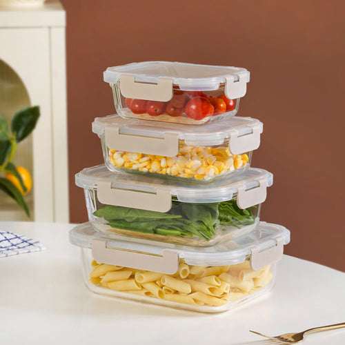 Nestro Microwave Safe Stackable Food Storage Box Set Of 4 Beige