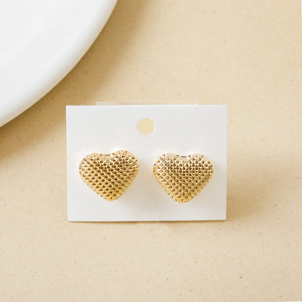 Net Textured Gold Heart Studs