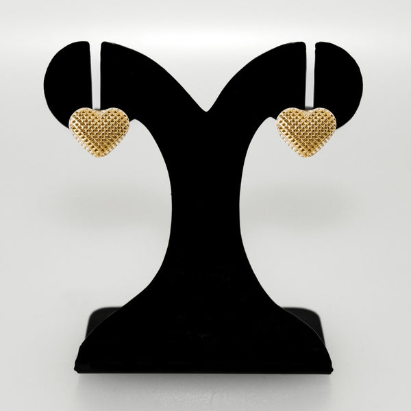 Net Textured Gold Heart Studs