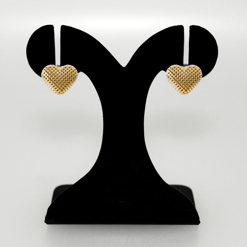 Net Textured Gold Heart Studs