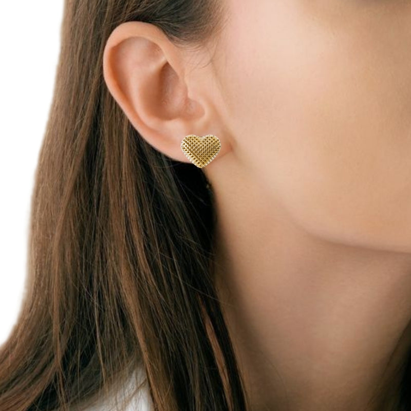 Net Textured Gold Heart Studs