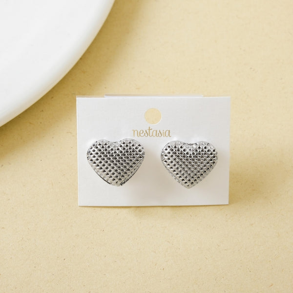 Net Textured Silver Heart Studs