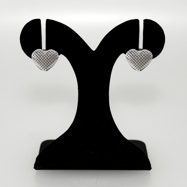 Net Textured Silver Heart Studs