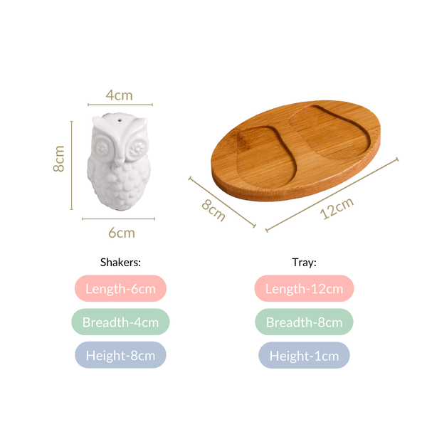 Night Owl Salt And Pepper Shakers With Wooden Tray