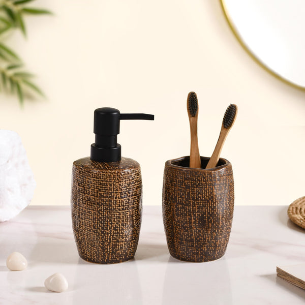 Earthy Chic Ceramic Bathroom Accessories Set Of 2 Brown