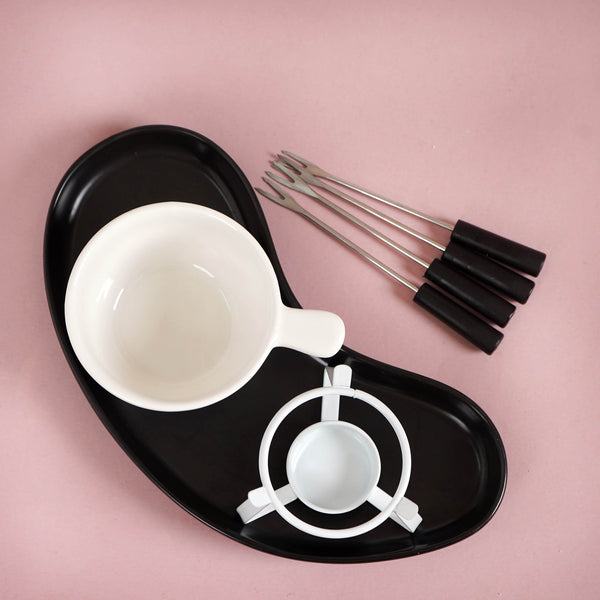 Modern Cheese Fondue Set With Dip Skewers And Plate