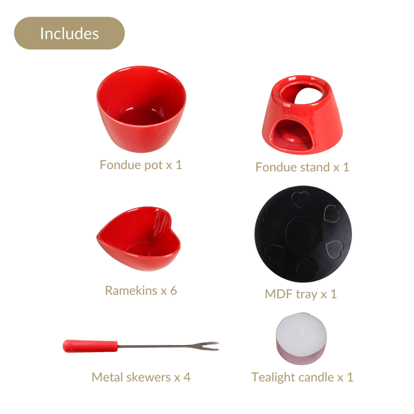 Red Heart Ceramic Fondue Set