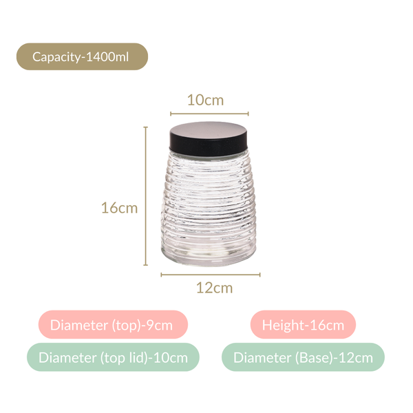 Glass Kitchen Jars With Lid Set Of 4 Rings Design 1400ml