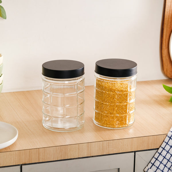 Glass Storage Jars With Airtight Lid Set Of 4 Checks 1350ml