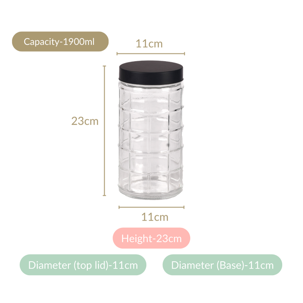 Set Of 4 Tall Glass Jars With Lid 1900ml