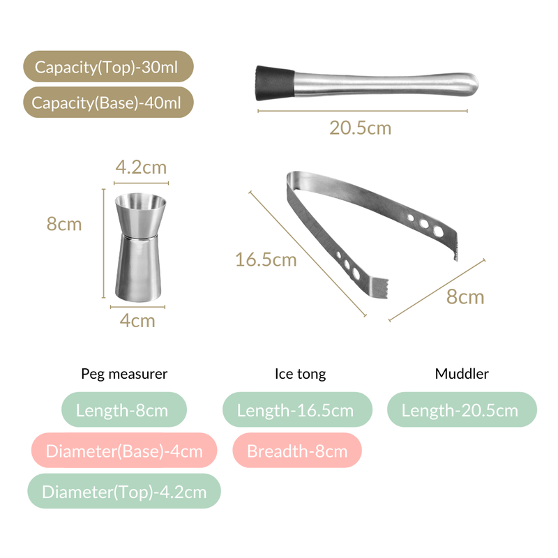 Sleek Stainless Steel Mixology Bar Tool Set Of 6