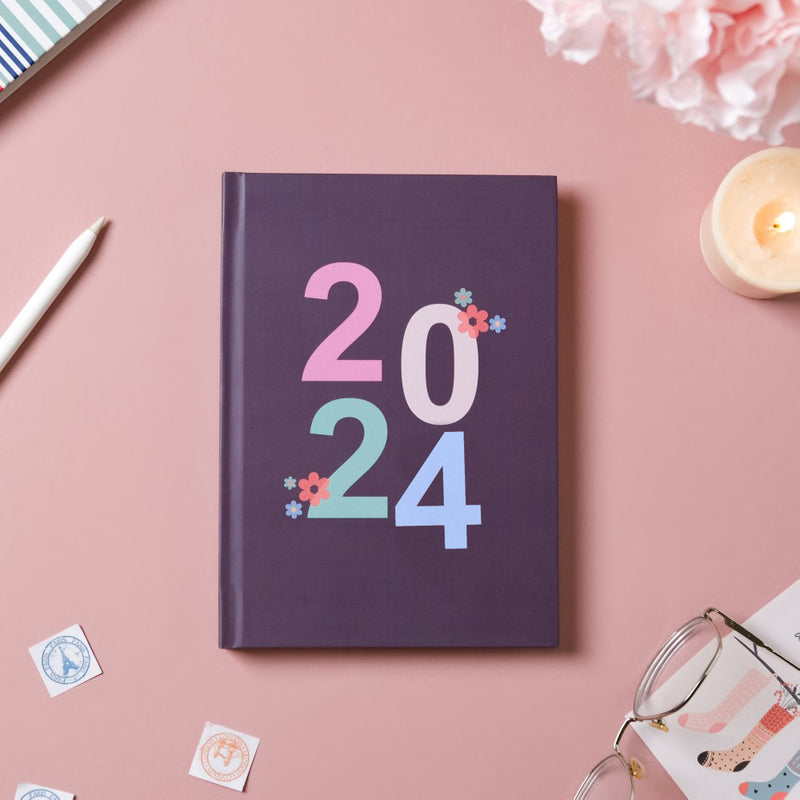 Floral 2024 Hardbound Diary Purple 8.2 X 5.9 Inch
