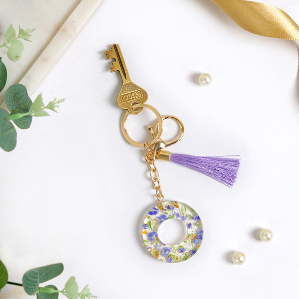 Ornate O Lavender Forget Me Not Keychain