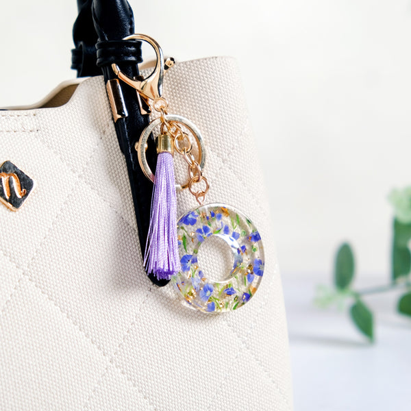 Ornate O Lavender Forget Me Not Keychain