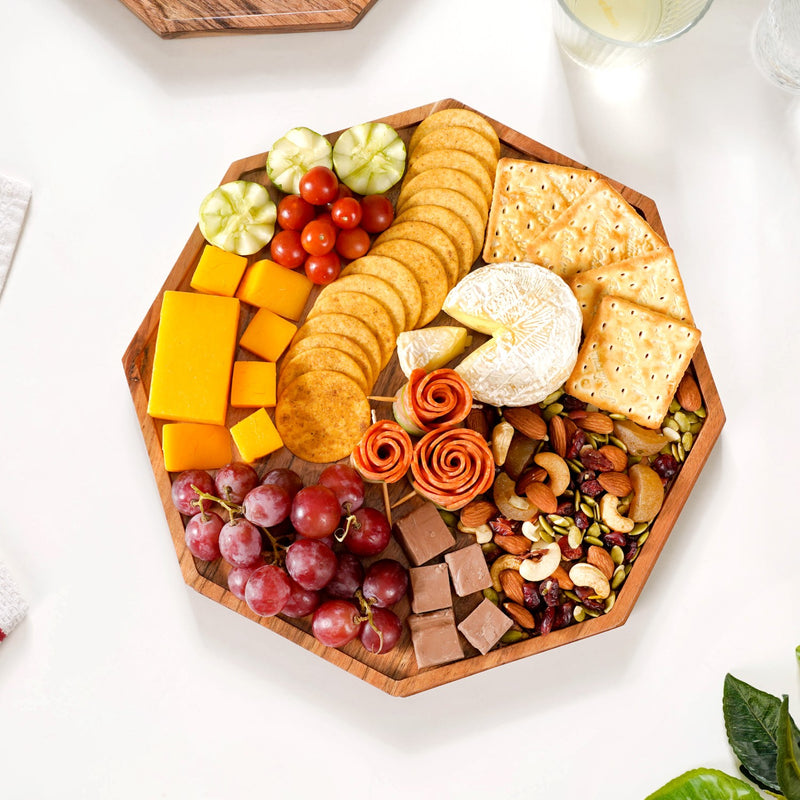 Octagon Wooden Snack Platter Large - Wooden platter, serving platter, platter for snacks, cheese and cracker tray, wooden serving platter