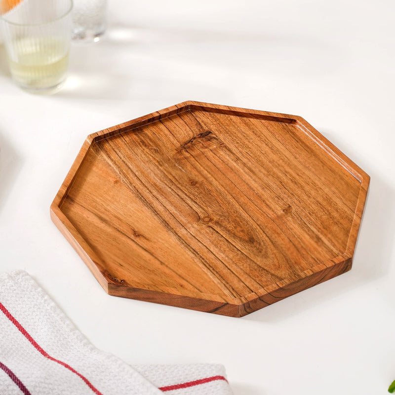 Octagon Wooden Snack Platter Large - Wooden platter, serving platter, platter for snacks, cheese and cracker tray, wooden serving platter